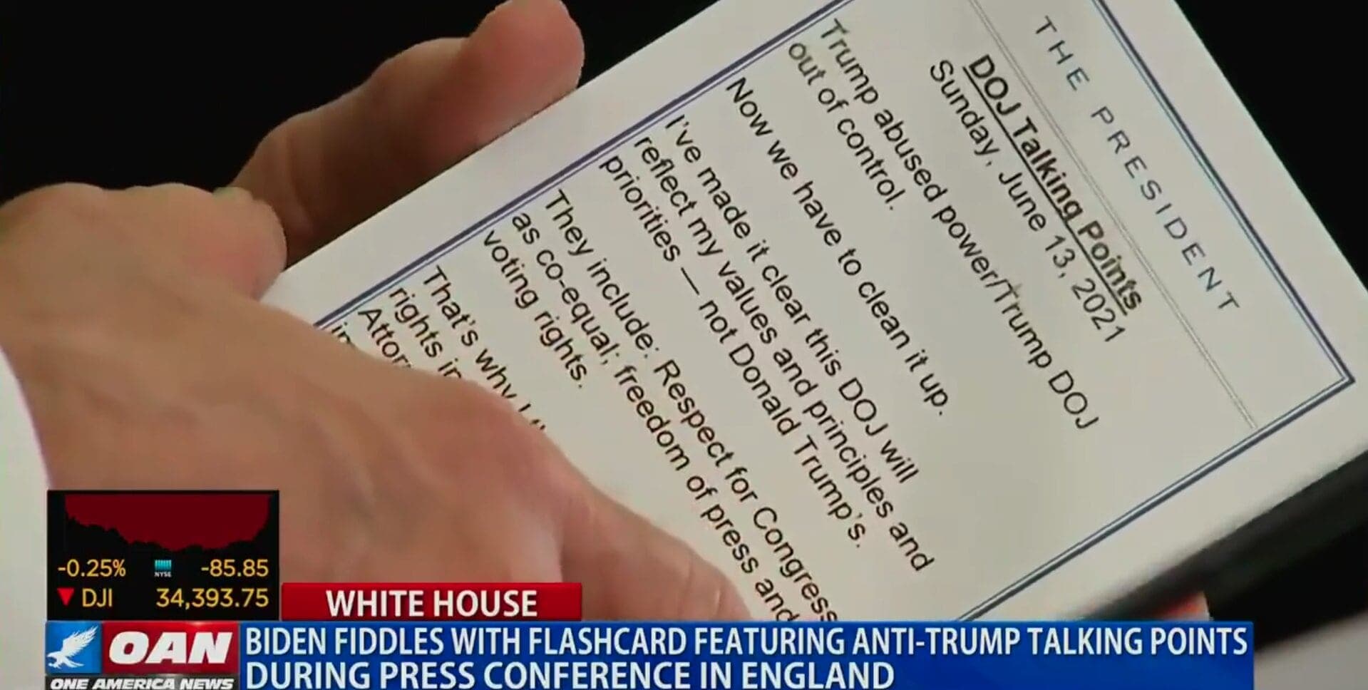 Here Are the Anti-Trump Talking Points on Biden’s Note Card in England