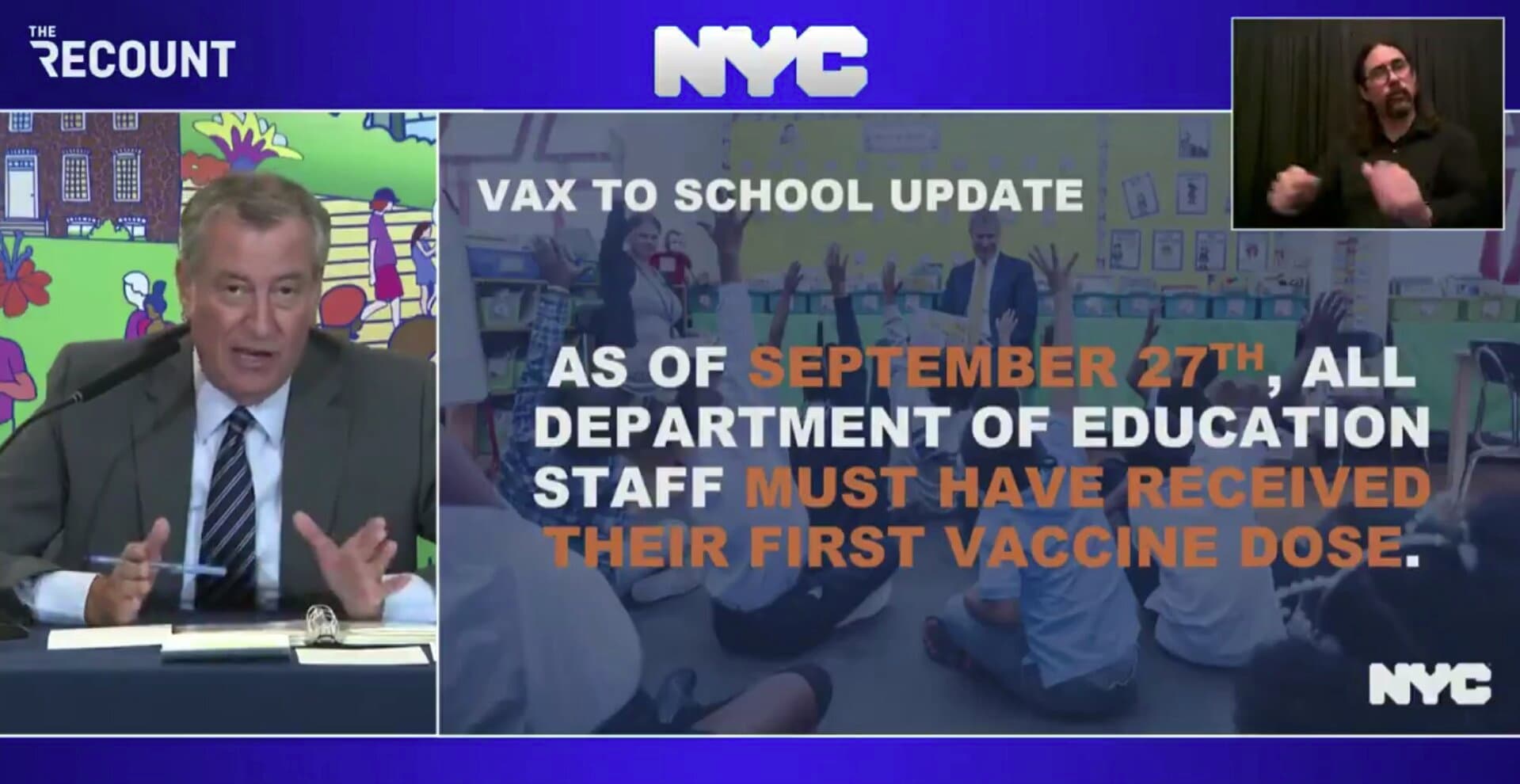 De Blasio Announces Vaccine Mandate for Public School Teachers, Staff With No Exception