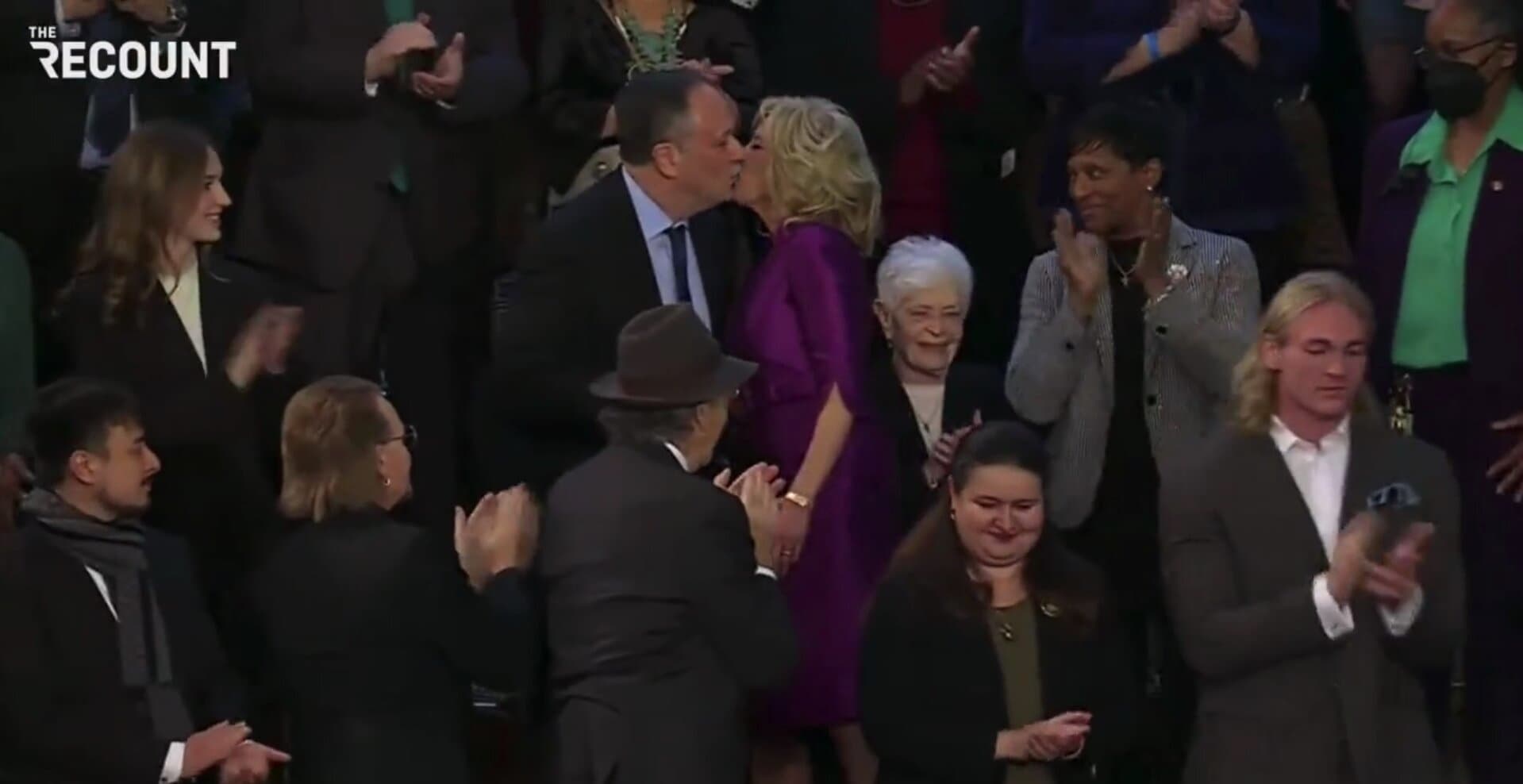 ‘Off to a Hot Start’: Conservatives Cringe After Video Captures Jill Biden Greeting Harris’ Husband at SOTU