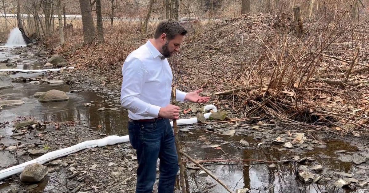 Watch What Happens When GOP Senator Drags Stick Along Creek Bed Near Ohio Train Derailment