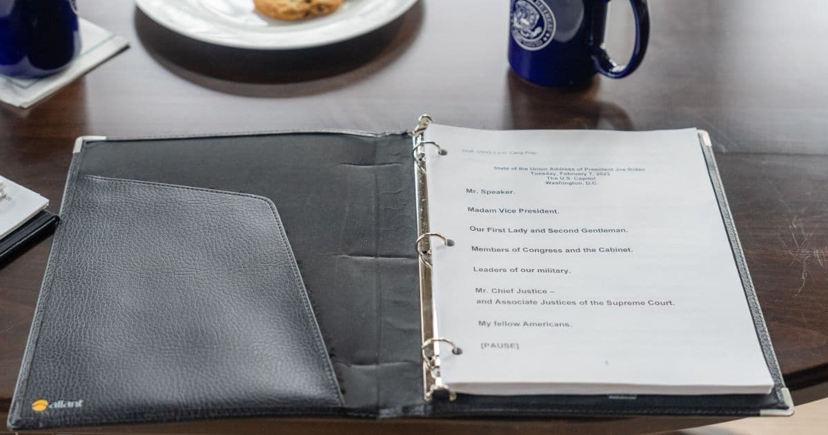 Biden Posts Photo of First Page of His SOTU Speech, 1 Word Has Conservatives Howling with Laughter