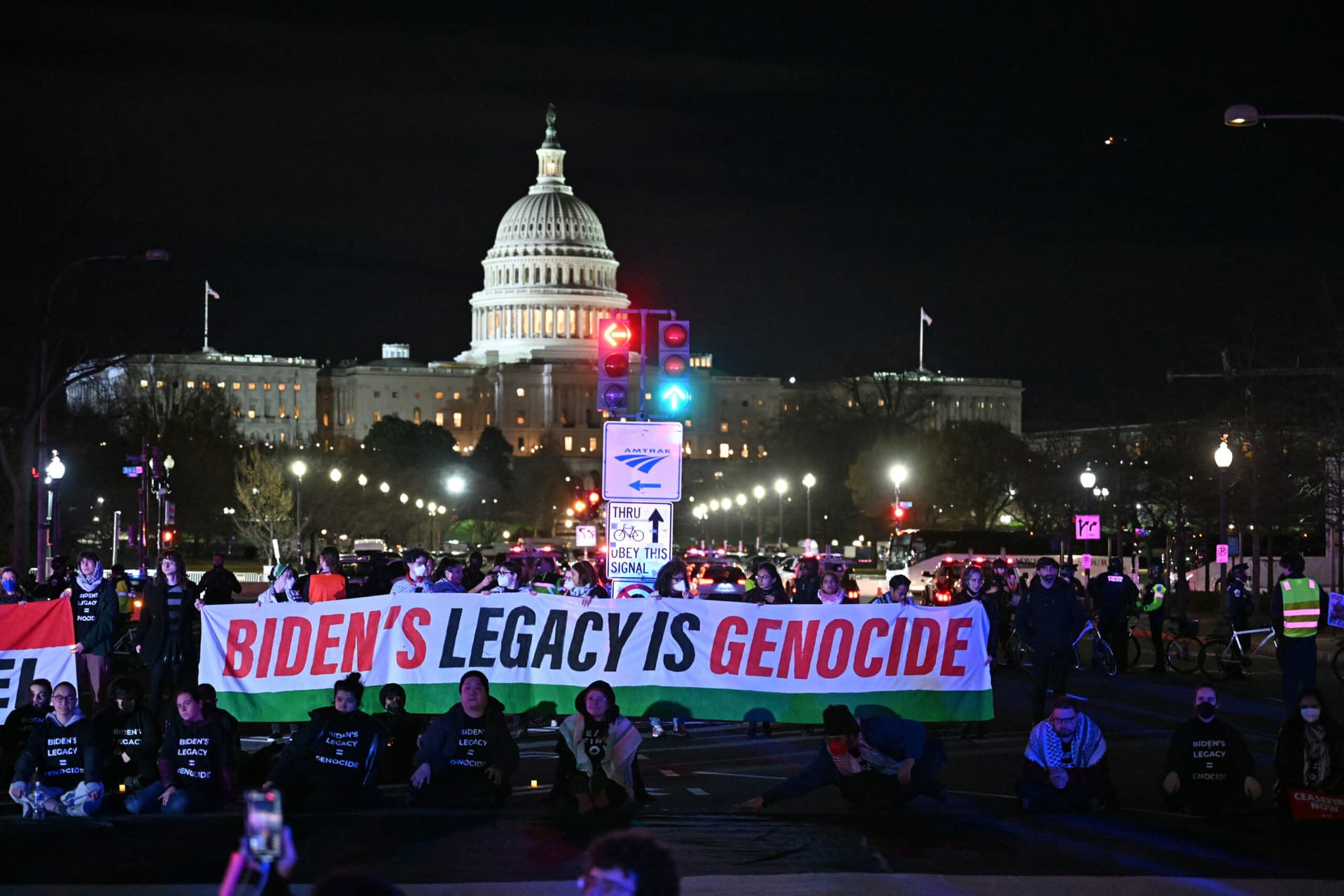 State of the Union Night Gets Off to Rocky Start as Protesters Block Biden’s Route to Capitol