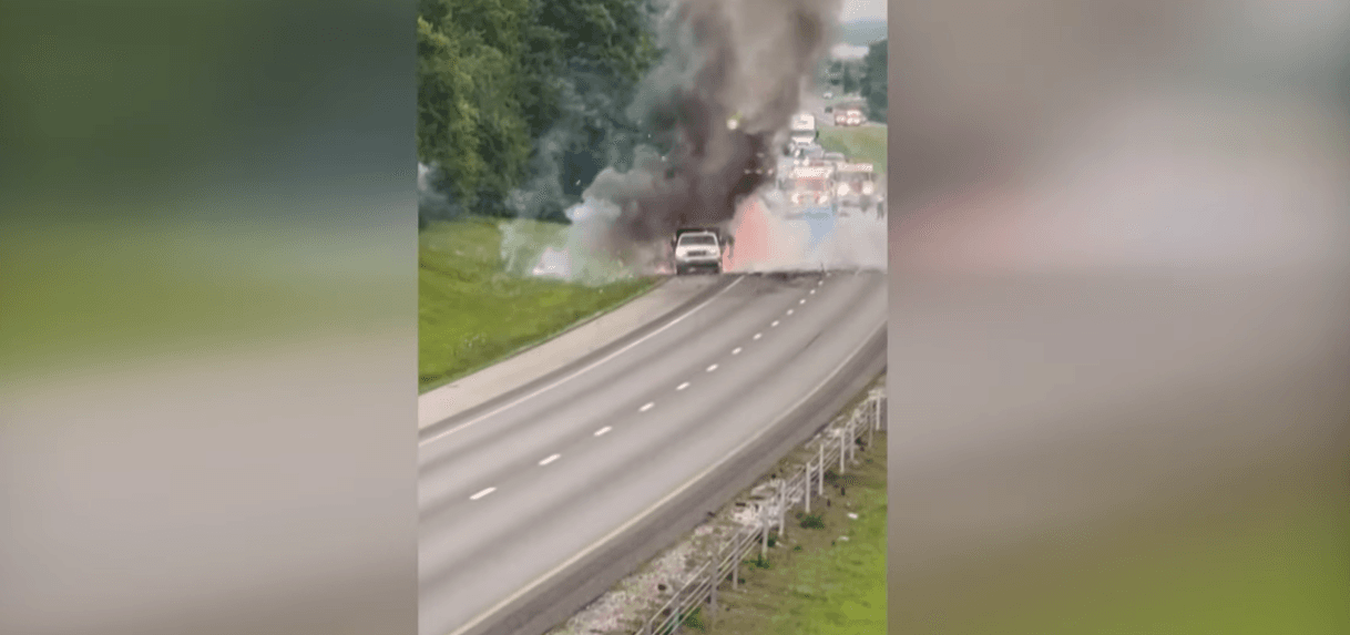 Fireworks Trailer Erupts in Explosive Highway Chaos