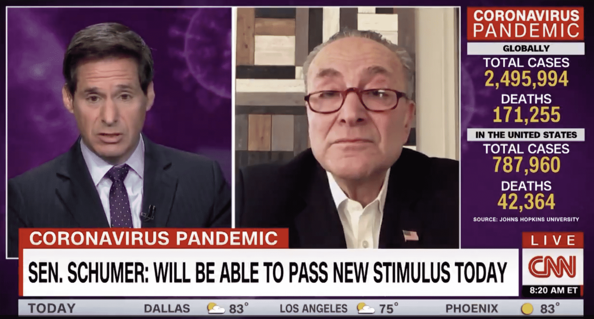 Chuck Schumer Says He Believes Coronavirus Relief Package Will Pass Tuesday