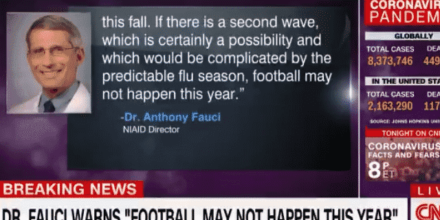 Fauci Casts Doubt on 2020 Football Season: ‘Very Hard to See’ Amid Pandemic