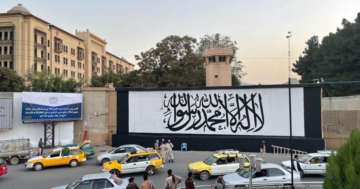 Taliban Jab US by Adding Massive Flag Mural To Former Embassy Compound