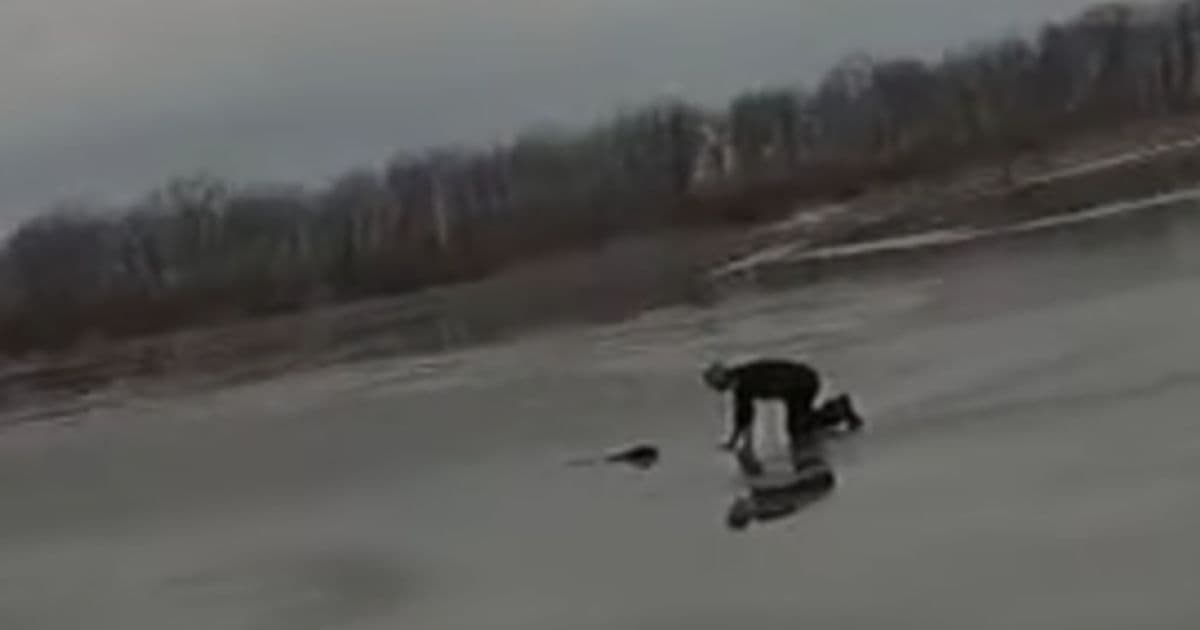 Police Officer Scrambles To Save Dog After Tragic Fall Through Thin Ice