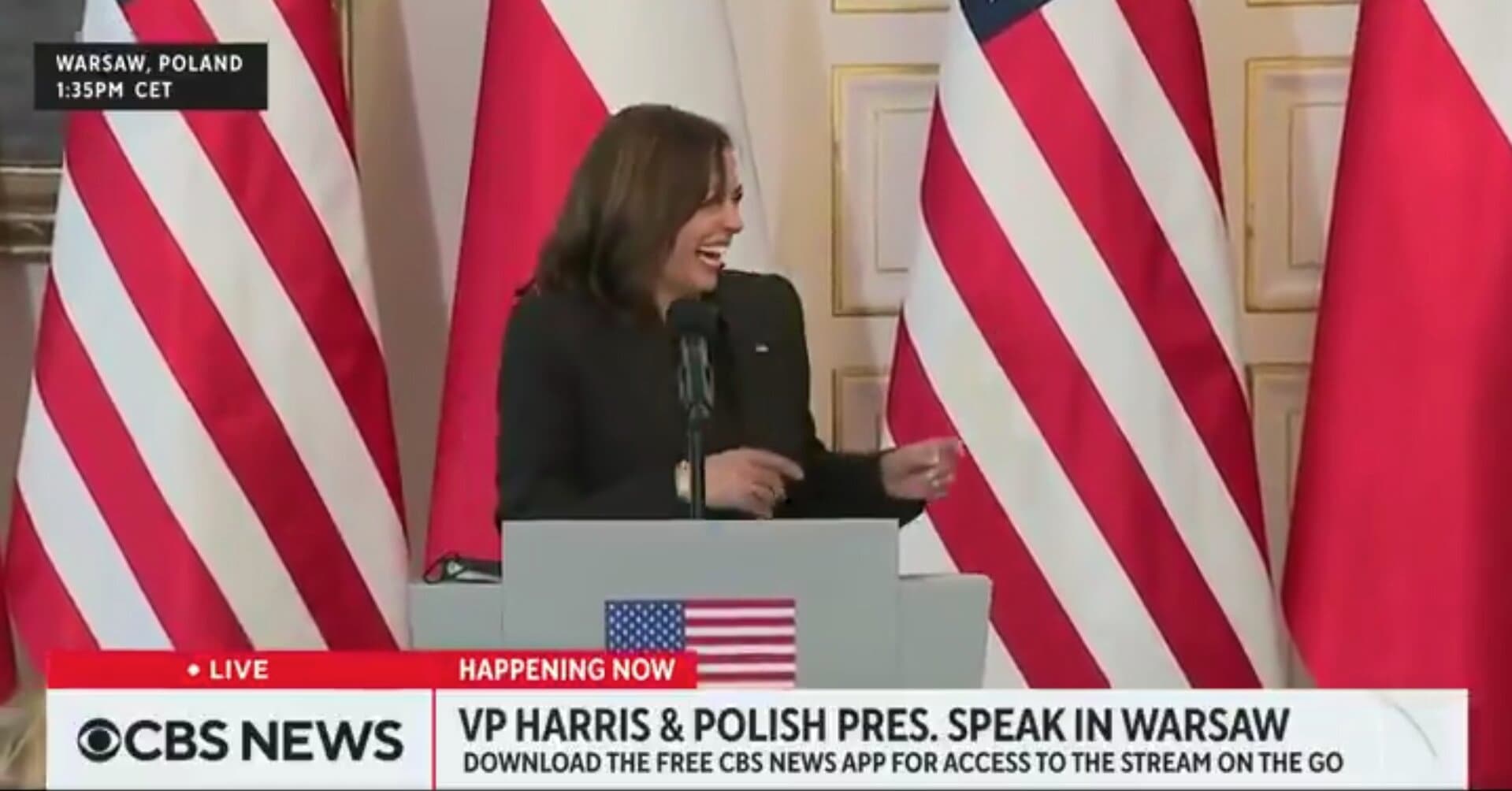 Watch: Harris Awkwardly Laughs for 15 Seconds Straight When Asked About Ukrainian Refugees