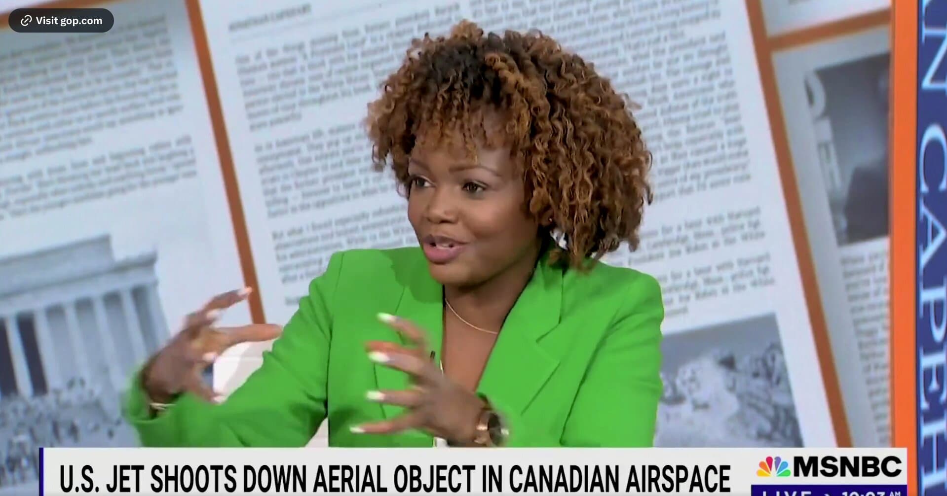 Karine Jean-Pierre Roasted Over ‘Brutal’ 20-Second Explanation of Why the US Shot Down Object Over Canada