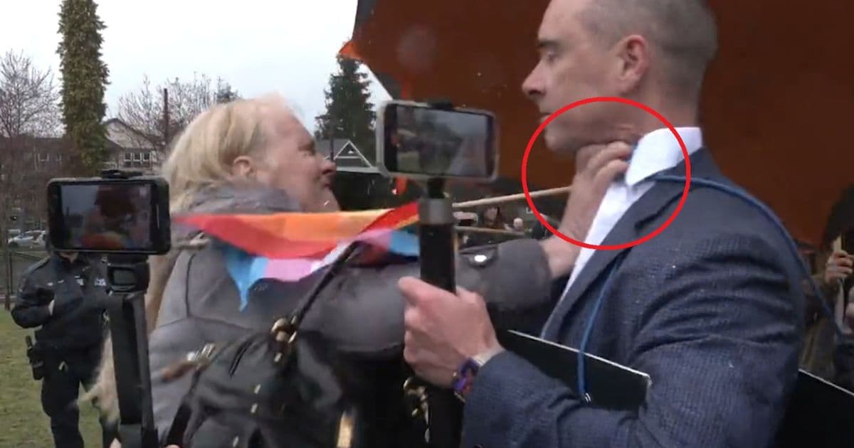 Video: Trans Activist Literally Goes for Conservative’s Throat During Pro-Trans Rally