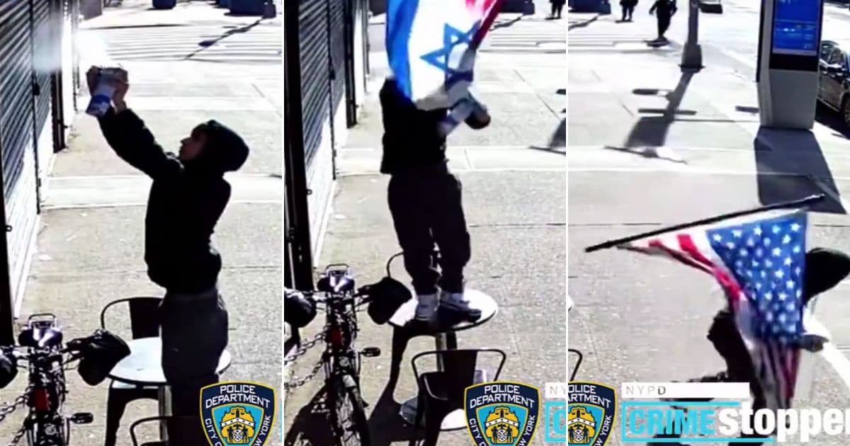 Watch: Manās Attempt to Burn American and Israeli Flag Fails in Humiliating Fashion