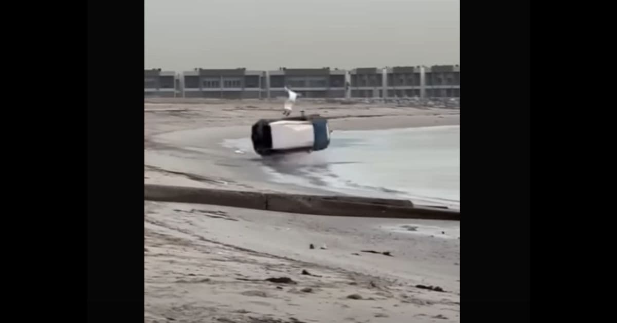 Maniac Driver Launches Himself Out Window, Is Thrown Into Air in Terrifying Beach Car Wreck