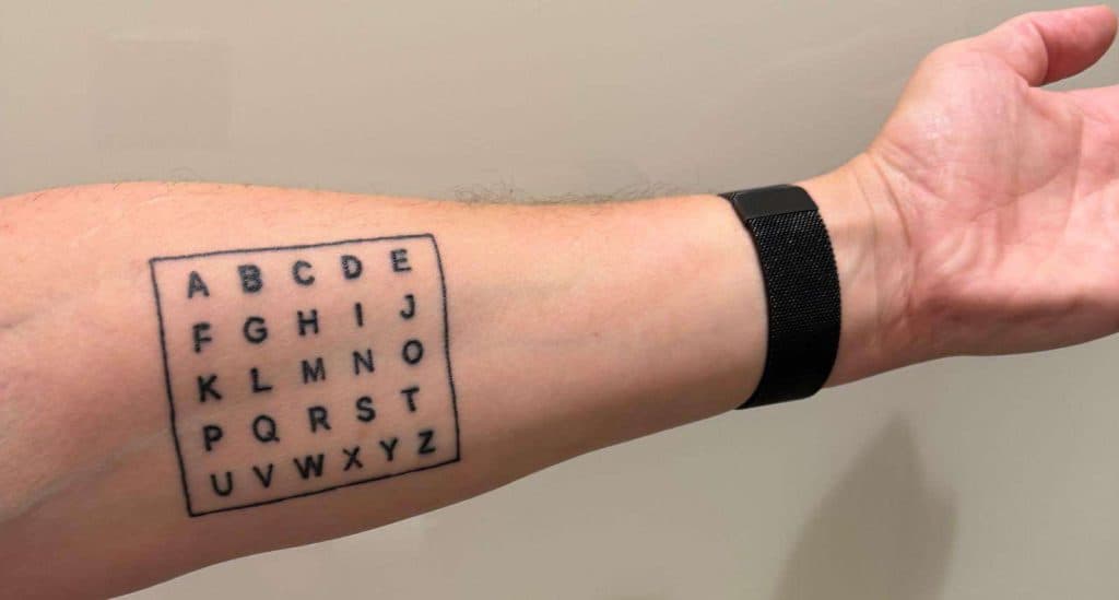 Father Tattoos Alphabet On Arm For Autistic Sonâs Communication Backupâ
â