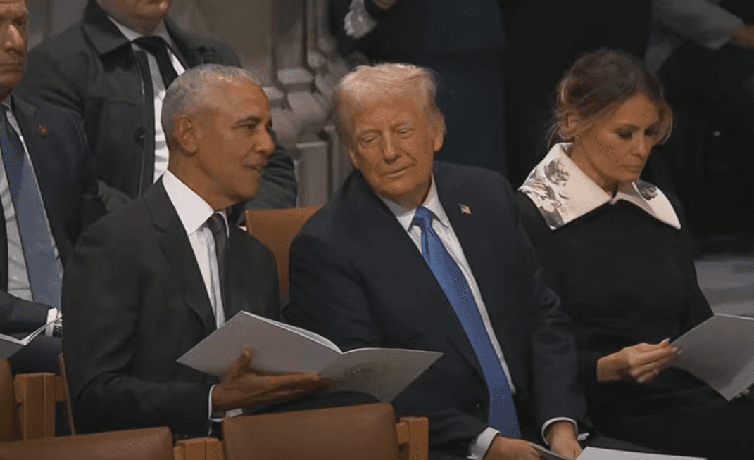 Watch: Trump and Obama’s Friendly Moment Seems to Catch Harris Off Guard