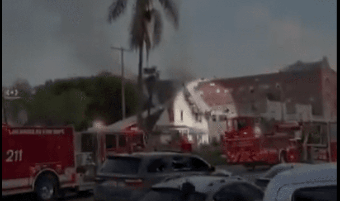 Firefighter Survives Scary Ladder Fall During LA House Blaze