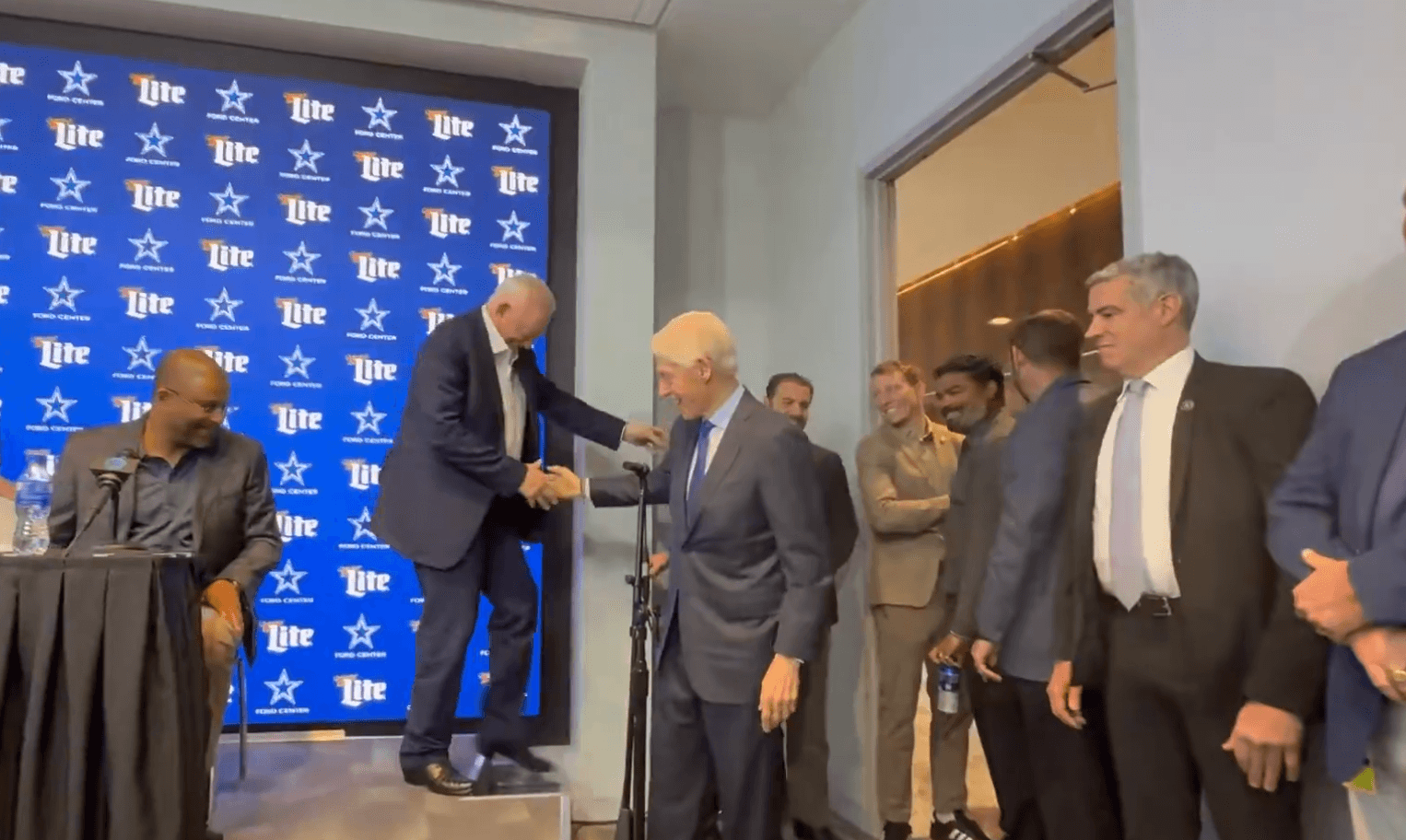 Bill Clinton Surprises Cowboys Presser as Jerry Jones Nearly Falls Off Stage