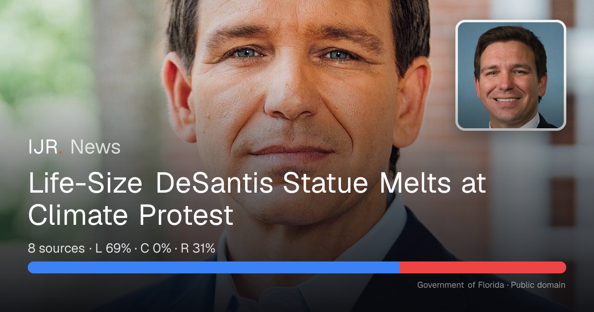 Life-Size DeSantis Statue Melts at Climate Protest — IJR News