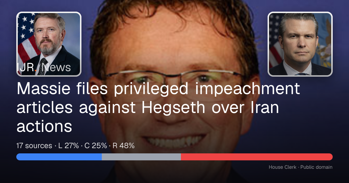 Massie files privileged impeachment articles against Hegseth over Iran ...