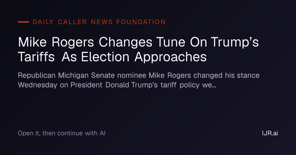 Mike Rogers Changes Tune On Trump’s Tariffs As Election Approaches ...