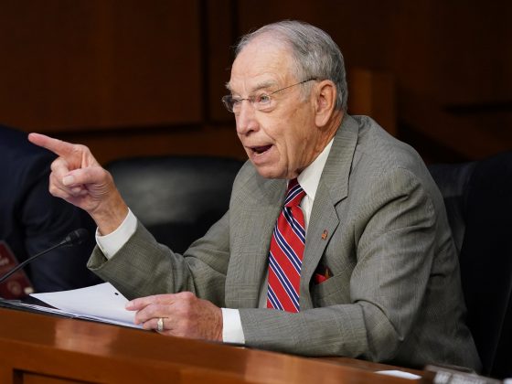FILE PHOTO: U.S. Senator Chuck Grassley (R-IA) speaks during U.S. Supreme Court nominee Judge Amy Coney Barrett's confirmation hearing before the Senate Judiciary Committee on Capitol Hill in Washington, D.C., U.S., October 13, 2020. (Kevin Dietsch/Pool via Reuters)