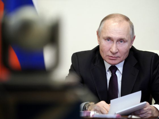 FILE PHOTO: Russian President Vladimir Putin chairs a meeting on measures to boost investment activity, via a video link at the Novo-Ogaryovo state residence outside Moscow, Russia March 11, 2021. (Sputnik/Alexei Druzhinin/Kremlin via REUTERS)