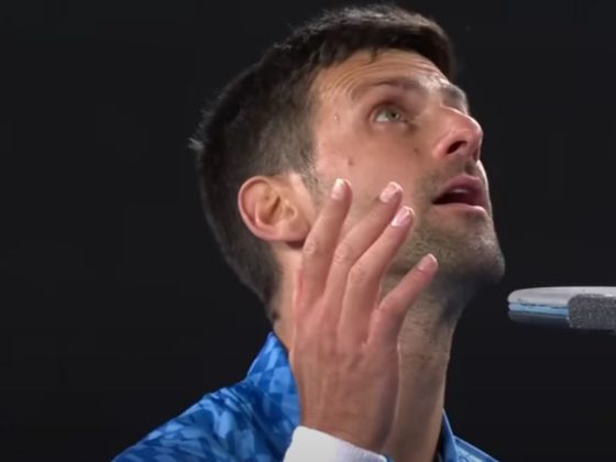Tennis star Novak Djokovic argues with an umpire about hecklers in the crowd at the Australian Open.