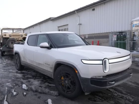 A YouTuber tows his electric Hummer with his electric Rivian.