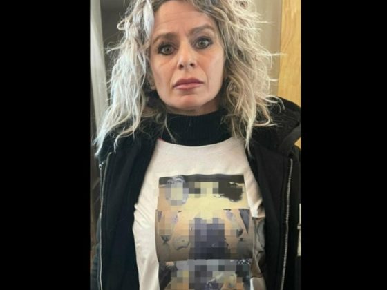 Alessandra Verni wears a shirt with images of her daughter's dismembered body to the court hearing of her daughter's killer in Italy, last week.