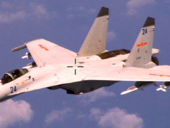 A Chinese Shenyang J-11B fighter is pictured in an aerial image taken by an American plane.