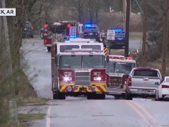 Emergency crews respond to a plane crash Wednesday near Little Rock, Arkansas.