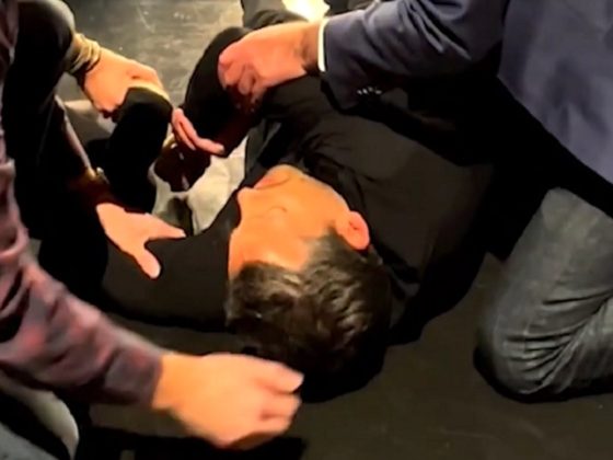 Magician David Blaine is treated after being injured in a stunt Saturday in Las Vegas.