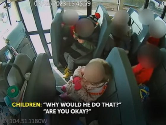 A scene from inside a Colorado school bus where the driver stopped suddenly on purpose.