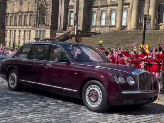 This Twitter screen shot shows the King and Queen Consort arriving at Liverpool library.
