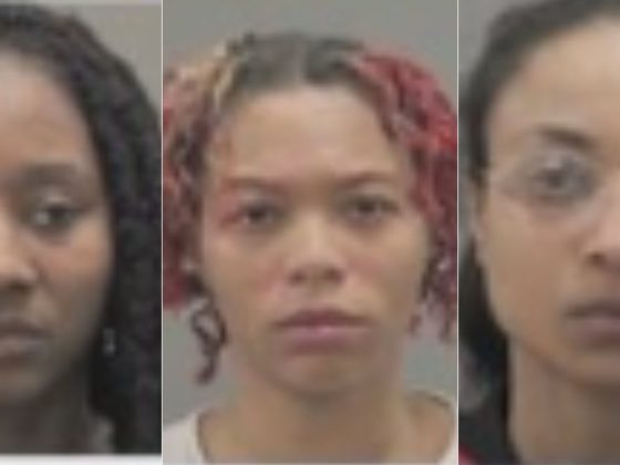 Shatay Barney, left, Andriana Carothers, middle, and Ashlee Morris, right, are three of four women arrested and charged after fighting at their children's bus stop.