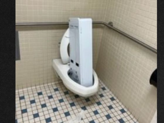 A feminine-product dispenser that was installed in the boys' restroom at an Oregon high school quickly ended up in the toilet.
