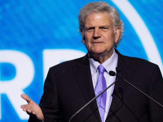 The Rev. Franklin Graham speaks at the International Christian Media Convention hosted by the National Religious Broadcasters in Orlando, Florida, on Monday.