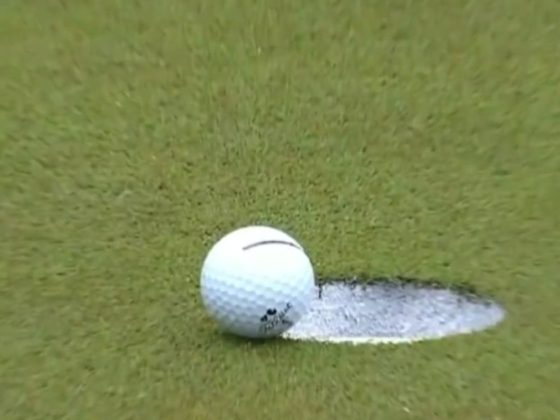 On Saturday, golfer Lee Hodges made a putt during the 2023 PGA Championship at the Oak Hill Country Club in Rochester, New York; unfortunately, it did not count.