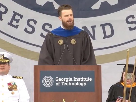 Kansas City Chiefs kicker Harrison Butker speaks to the graduates at Georgia Tech.