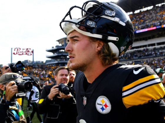 Pittsburgh Steelers backup quarterback Kenny Pickett is pictured in an October file photo after a game against the Jets at Pittsburgh's Acrisure Stadium.