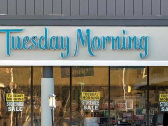An exterior of a Tuesday Morning home goods store.
