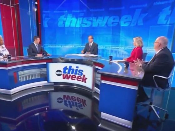 ABC Host Jonathan Karl attempts to report numbers regarding support for former President Donald Trump and current President Joe Biden on "This Week" on Sunday.