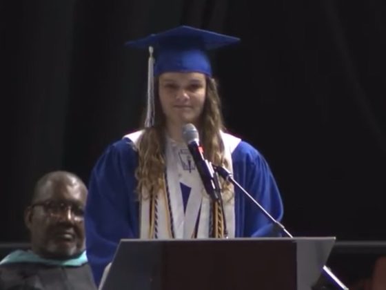 Lydia Owens gives her valedictorian speech at Woodmont High School commencement in Piedmont, South Carolina.