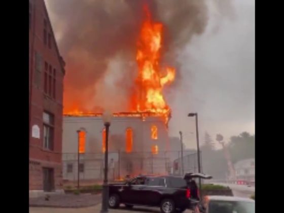 The First Congregational United Church in Spencer, Massachusetts, caught on fire on June 1.