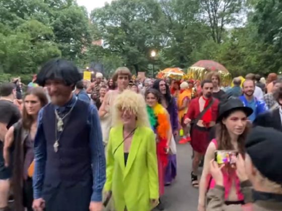 Paraders march in New York City on Friday as part of "pride month."