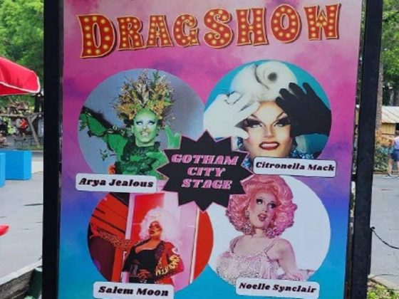 A poster advertising a drag show at the Six Flags Over Texas theme park.