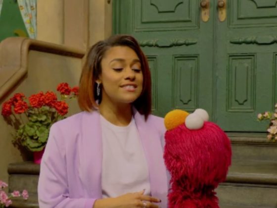 Acress Ariana DeBose is seen on "Sesame Street" with Elmo.