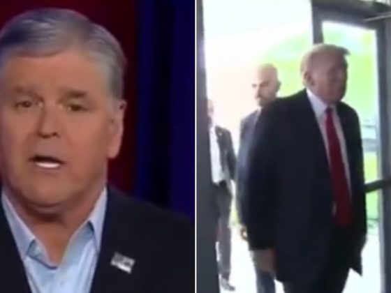 Fox News host Sean Hannity speaks with former President Donald Trump Thursday in a town hall.