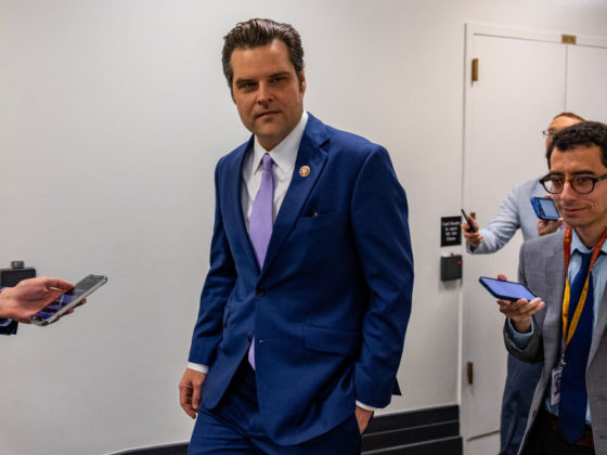 WASHINGTON, DC - APRIL 26: U.S. Rep. Matt Gaetz (R-FL) is followed by members of the media as he walks in the U.S. Capitol on April 26, 2023 in Washington, DC. Speaker McCarthy said they would vote on Wednesday, on a bill to raise the $31.4 trillion federal debt ceiling. (Photo by Tasos Katopodis/Getty Images)