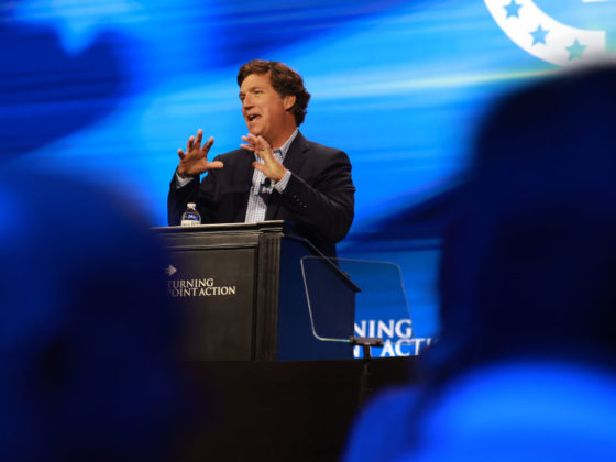 WEST PALM BEACH, FLORIDA - JULY 15: Tucker Carlson speaks at the Turning Point Action conference on July 15, 2023 in West Palm Beach, Florida. Trump is scheduled to speak at the event held in the Palm Beach County Convention Center. (Photo by Joe Raedle/Getty Images)