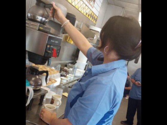 Pop star Lana Del Rey worked a shift at a Waffle House in Florence, Alabama, on Thursday.